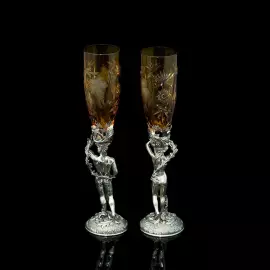 Хрустальные бокалы для вина "Адам и Ева" янтарные, на 2 персоны